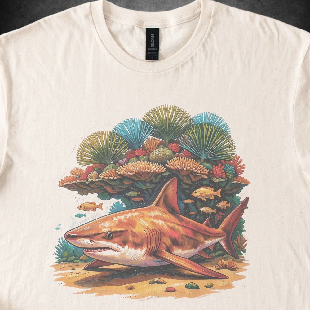 Reddish Shark Resting on a Coral Reef Floor Tee